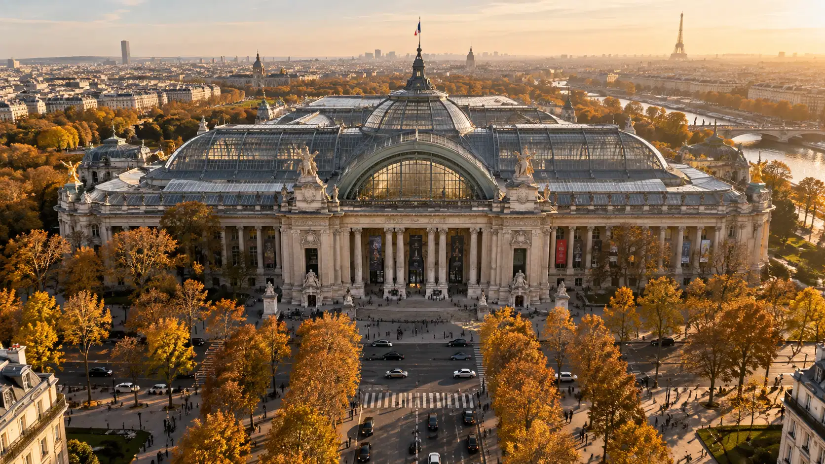 Aerial view of the Grand Palais in Paris in autumn, venue of Art Basel Paris