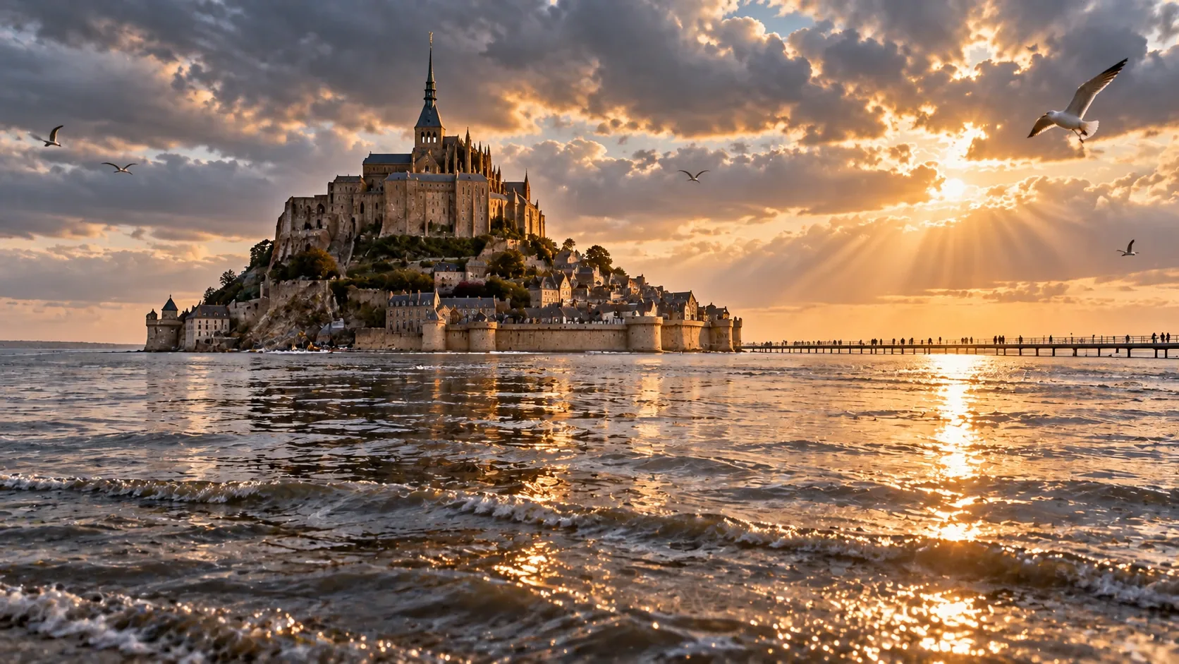 Mont-Saint-Michel surrounded by the sea at high tide