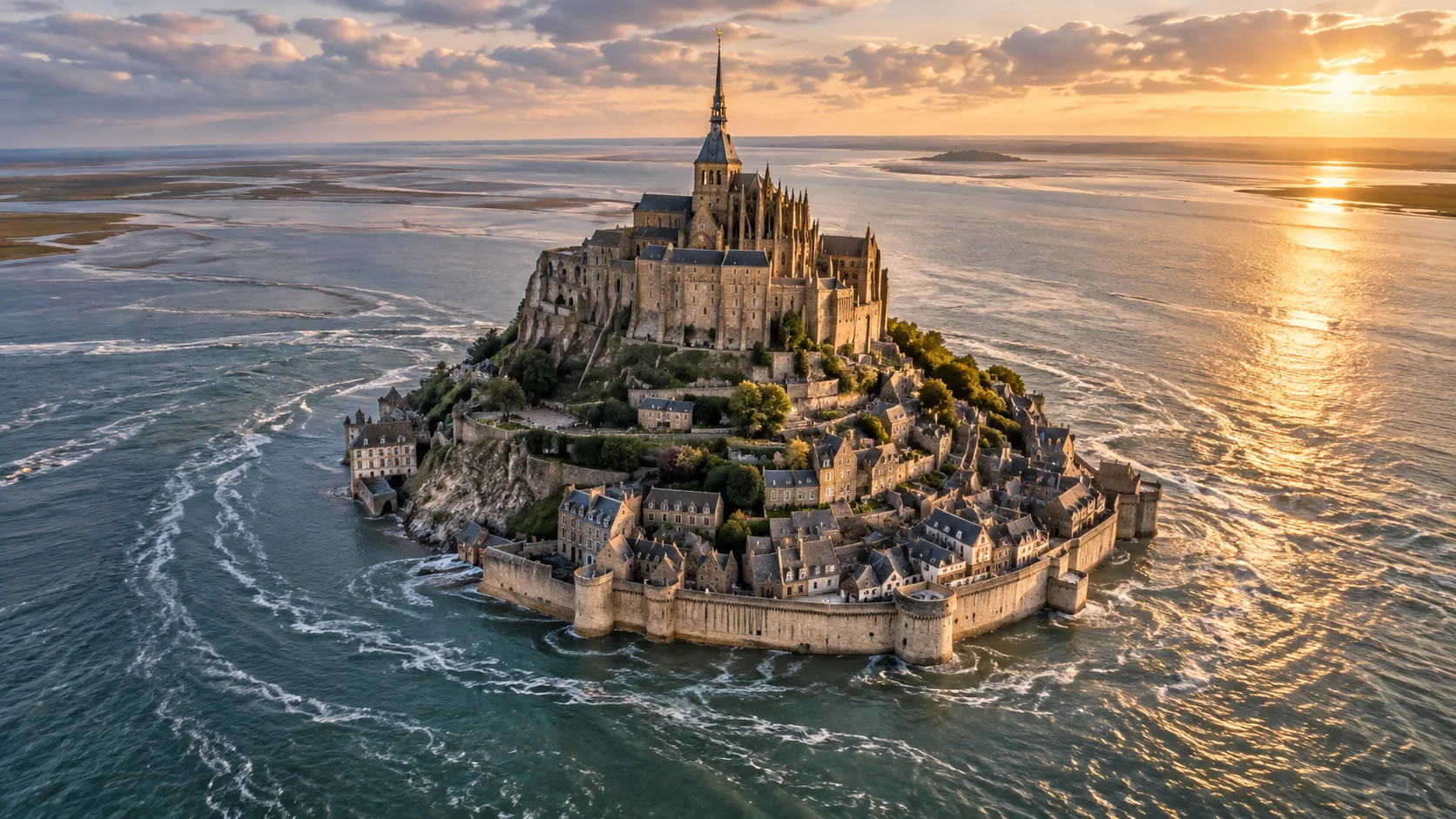 Mont-Saint-Michel abbey surrounded by the tide