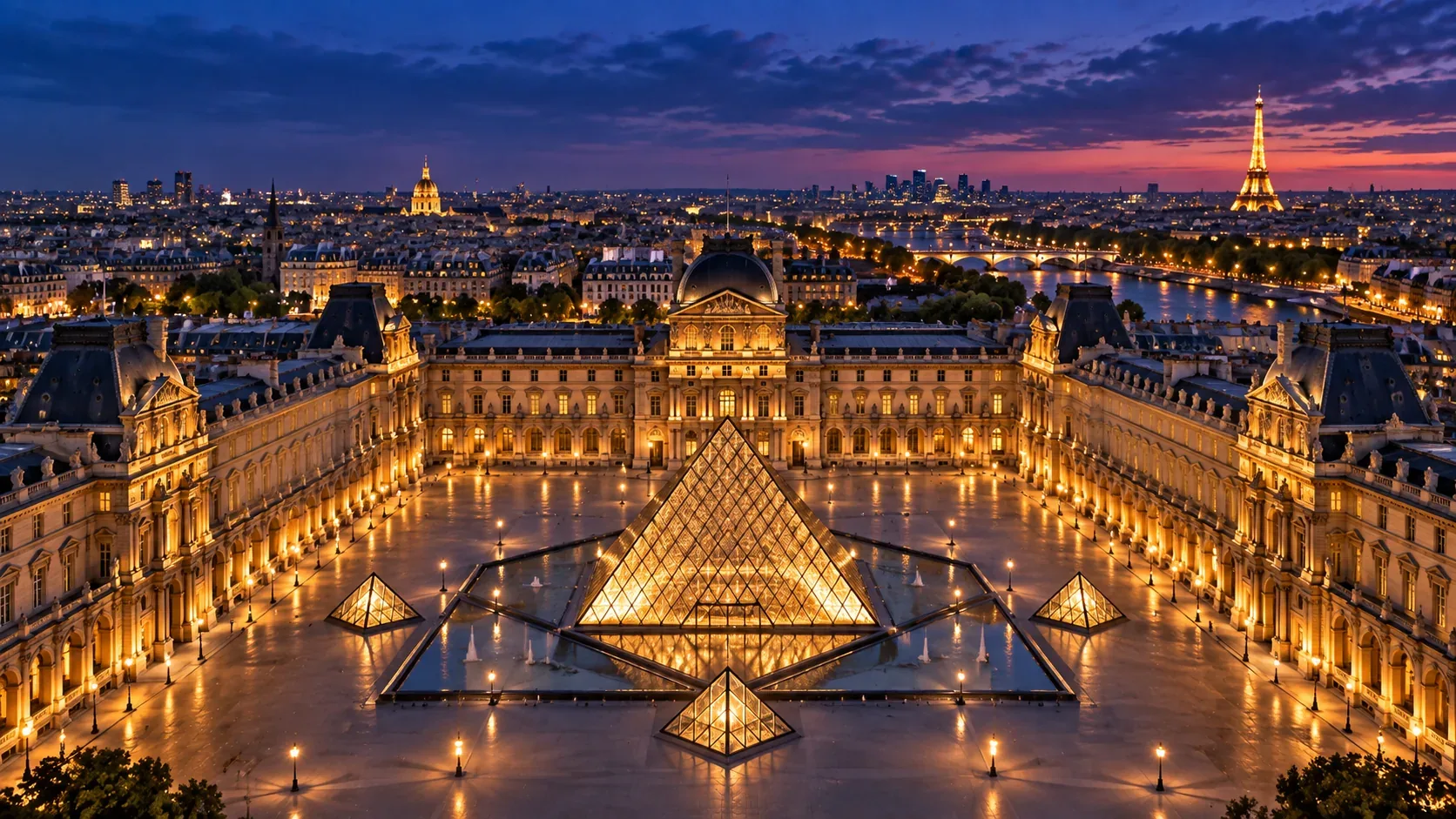 Paris monuments illuminated at night