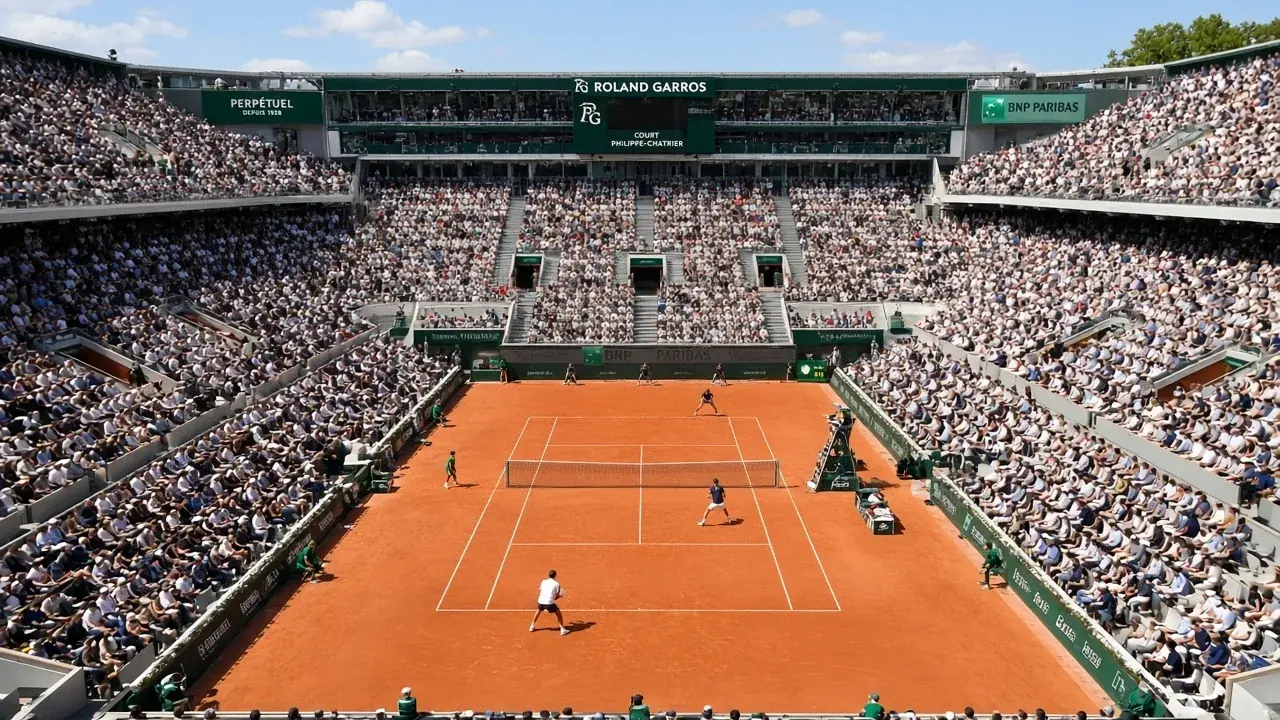 Centre court at the Roland-Garros tennis stadium in Paris